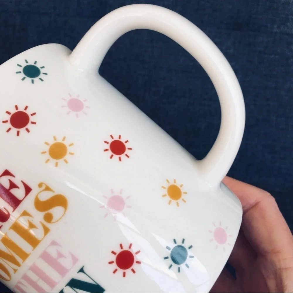 “HERE COMES THE FUN” Colorful Coffee Mug, White, Multi Colored, 15 oz